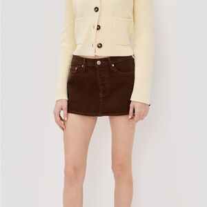 PARKE Brown Finished Denim Mini Skirt